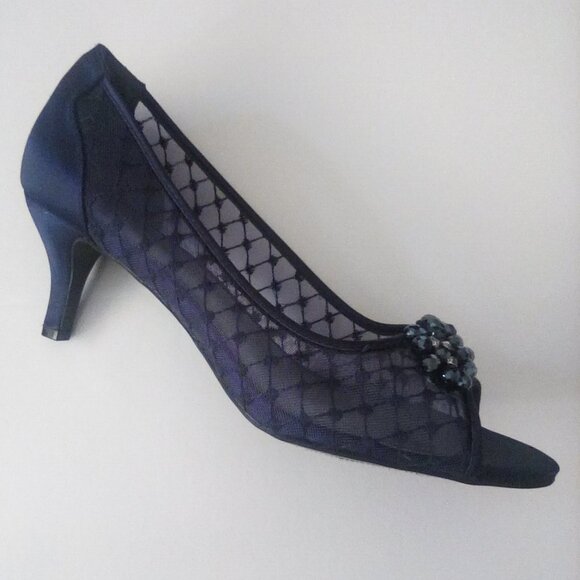 Karen Scott Womens Mesh Navy Embellished Peep Toe Kitten Heels MARALYN Size 10.5 - Picture 5 of 6